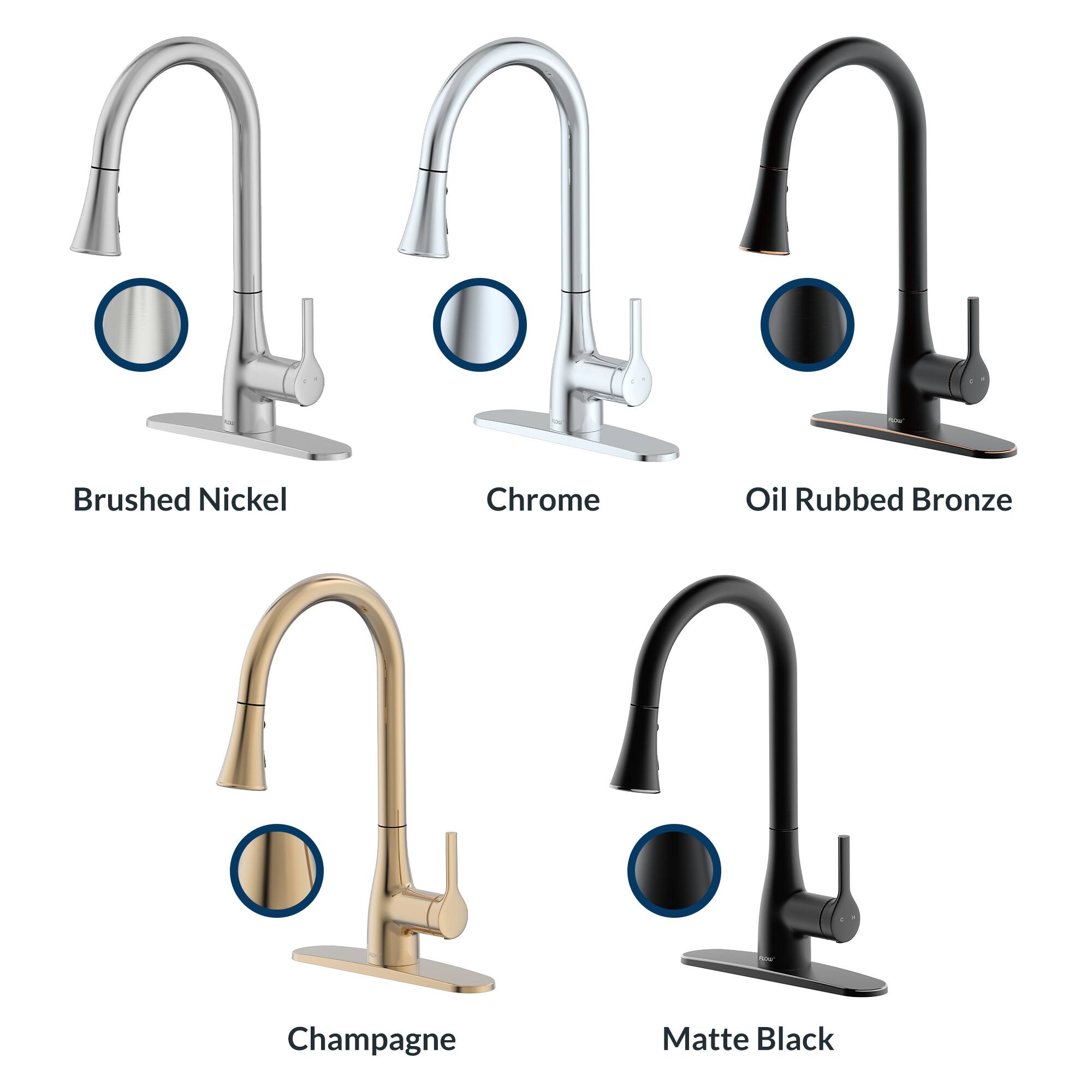 Brushed Nickel  
Chrome  
Oil Rubbed Bronze  
Champagne  
Matte Black