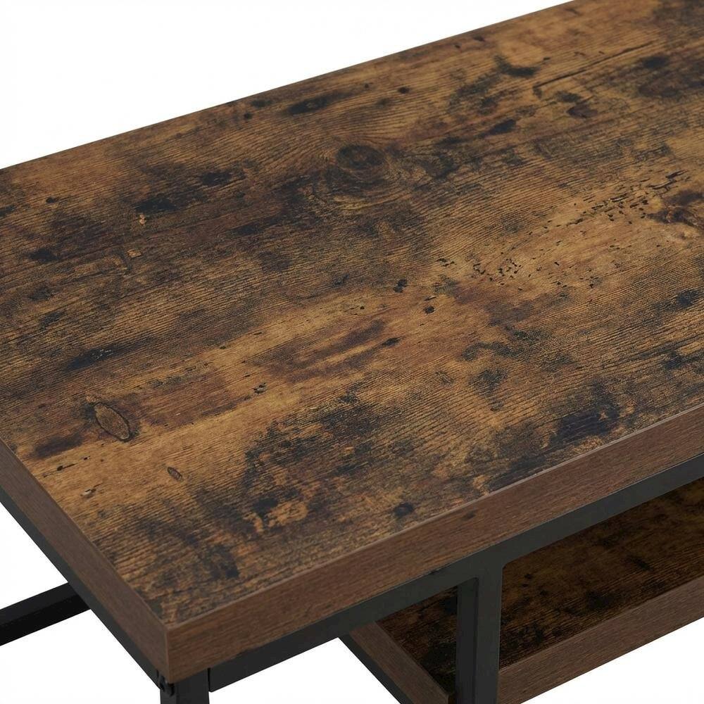 Alt View 4. FurniFact - Weathered Oak & Black Metal TV Stand with Elegant Storage Design - Brown.