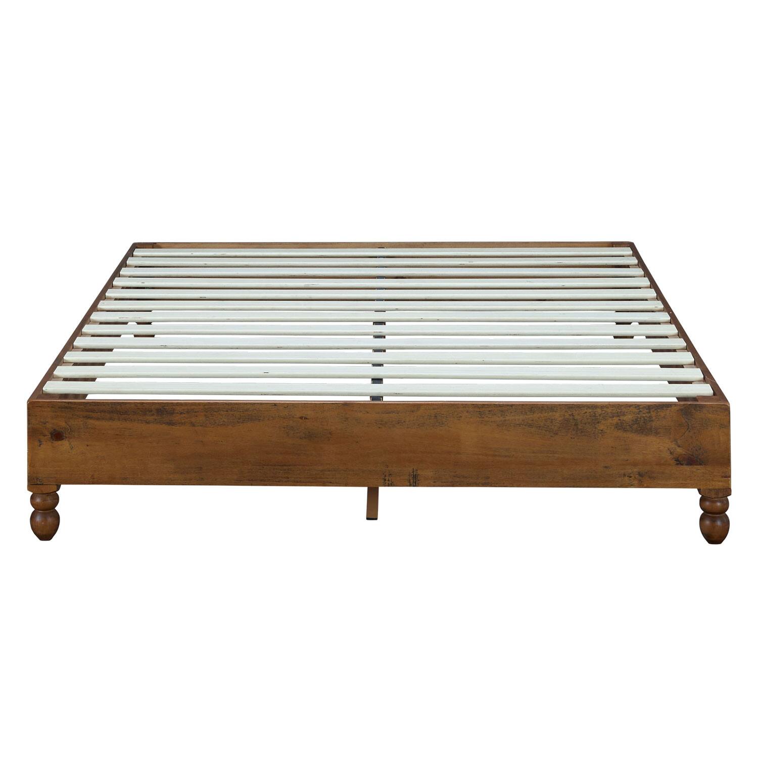 Alt View 10. MUSEHOMEINC - MUSEHOMEINC 12 Inch Solid Pine Wood Platform Bed Frame with Wooden Slats, Queen - Teak.