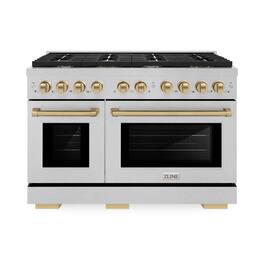 ZLINE - Autograph 48 in. Paramount Dual Fuel Satin Steel Range w/ 8 Burners & Bronze Accents (SDRSZ-48-CB) - Stainless Steel