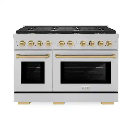Front. ZLINE - 48 in. Wide 8 Burner Autograph Paramount Dual Fuel Freestanding Satin Steel Range with Bronze Accents - Stainless Steel.