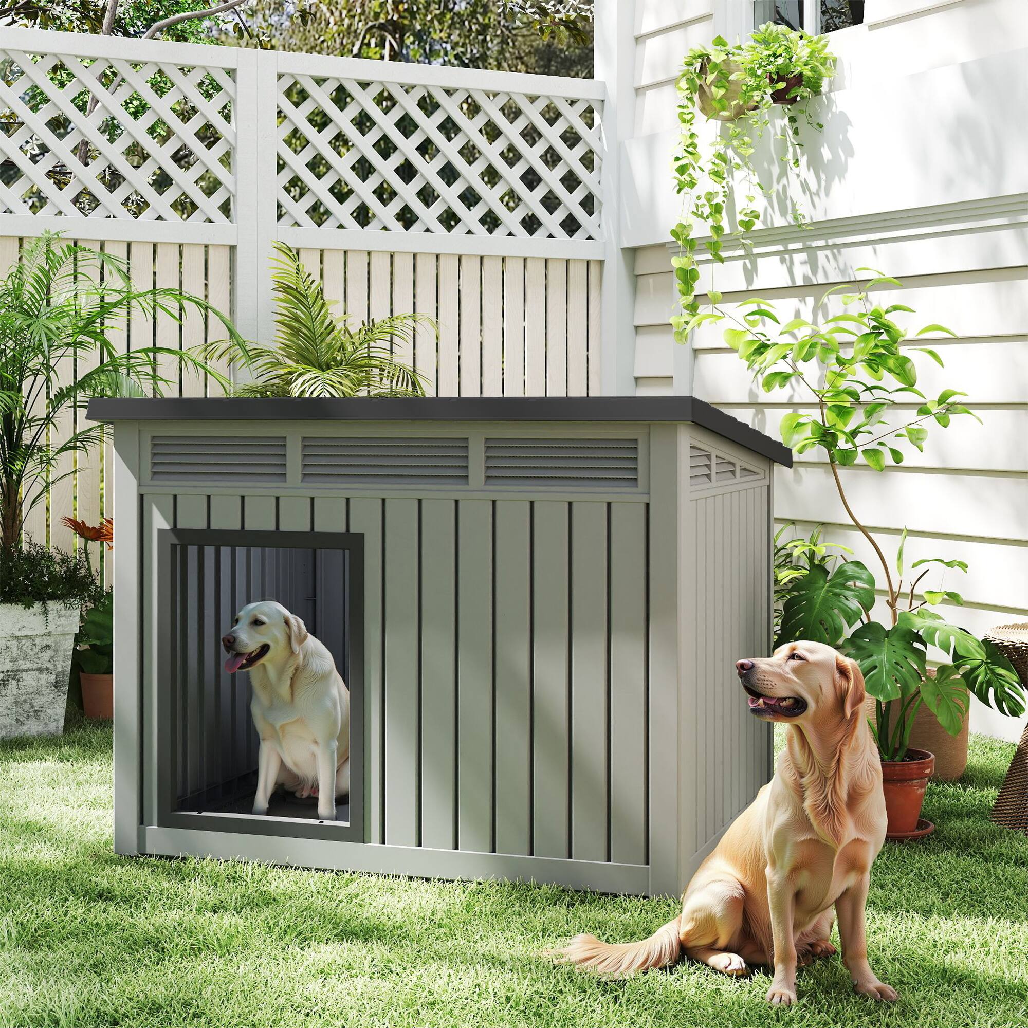 Back. Decksplore - Decksplore Large Dog House Plastic Pet Shelter with Ventilation All-Weather Outdoor.