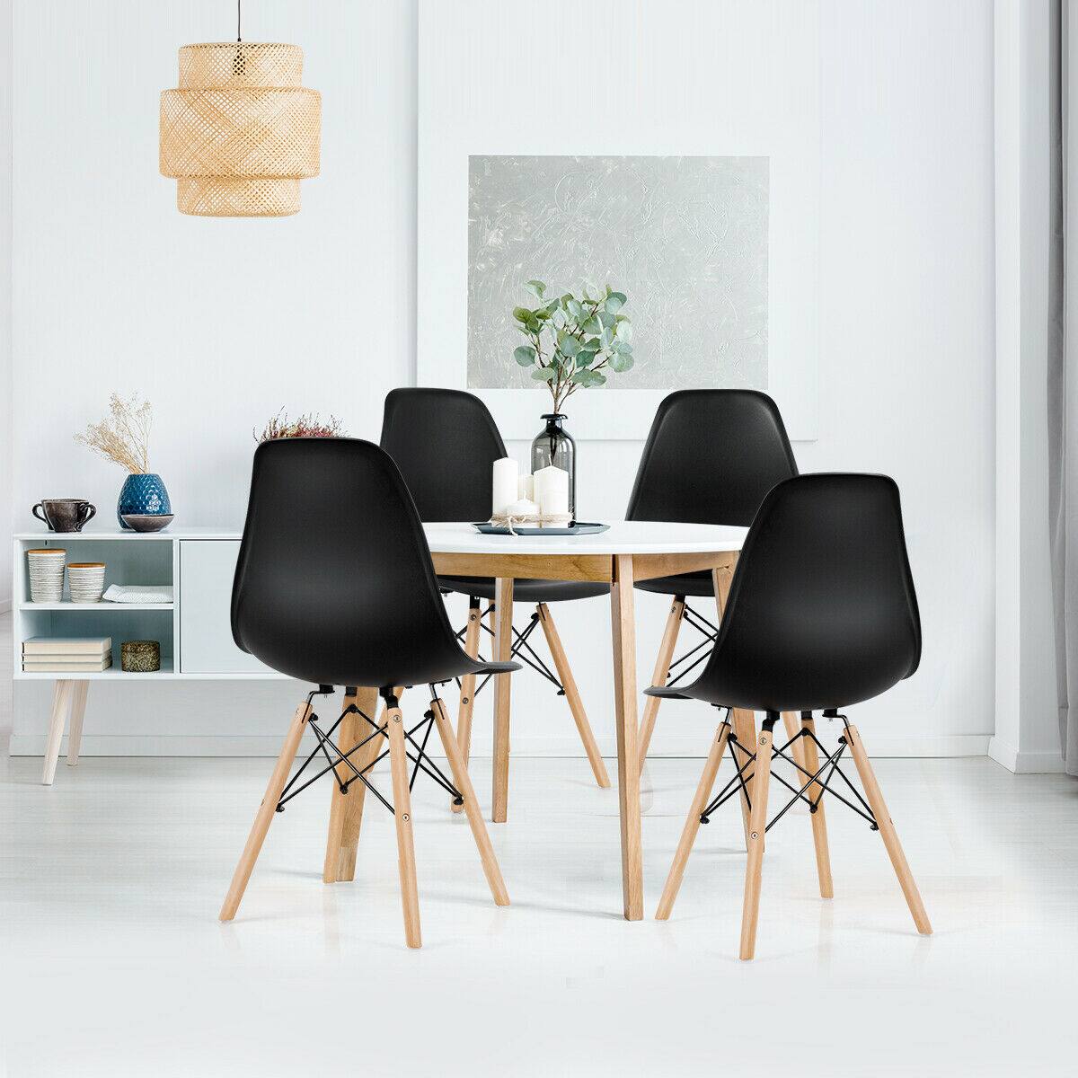 Alt View 3. Gymax - Gymax Set of 4 Modern Dining Side Chair Armless Home Office w/ Wood Legs Black - Black.