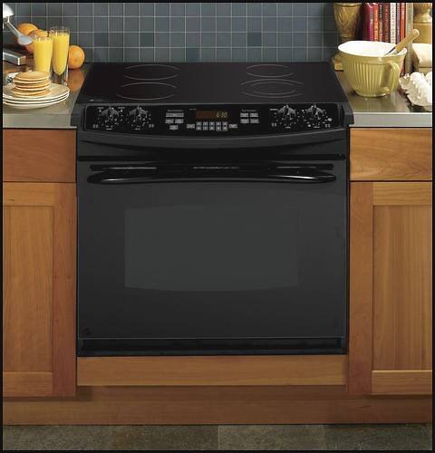 Front Standard. GE - Profile 30" Self-Cleaning Drop-In Electric Range - Black-on-Black.