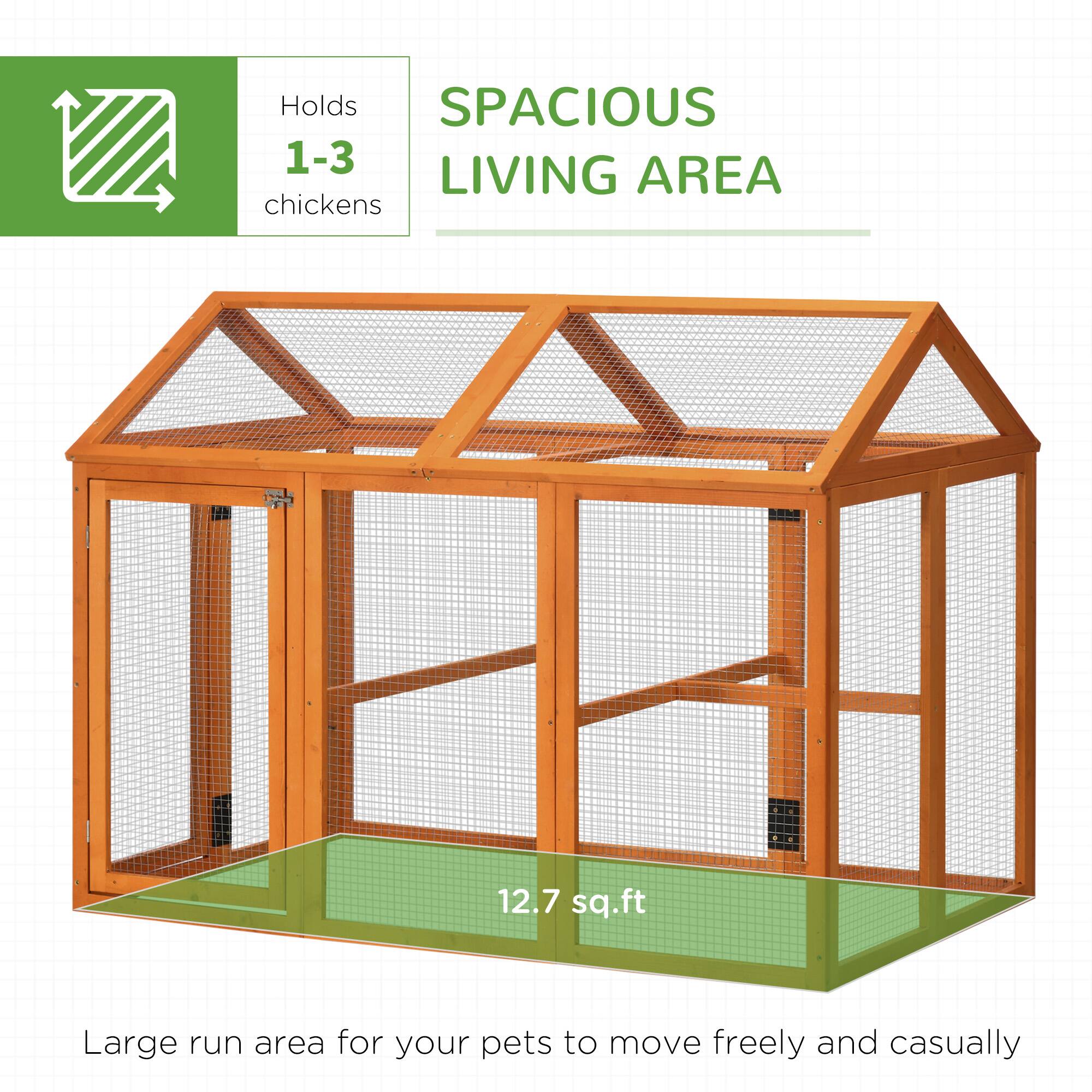 Holds 1-3 chickens

SPACIOUS LIVING AREA

12.7 sq.ft

Large run area for your pets to move freely and casually