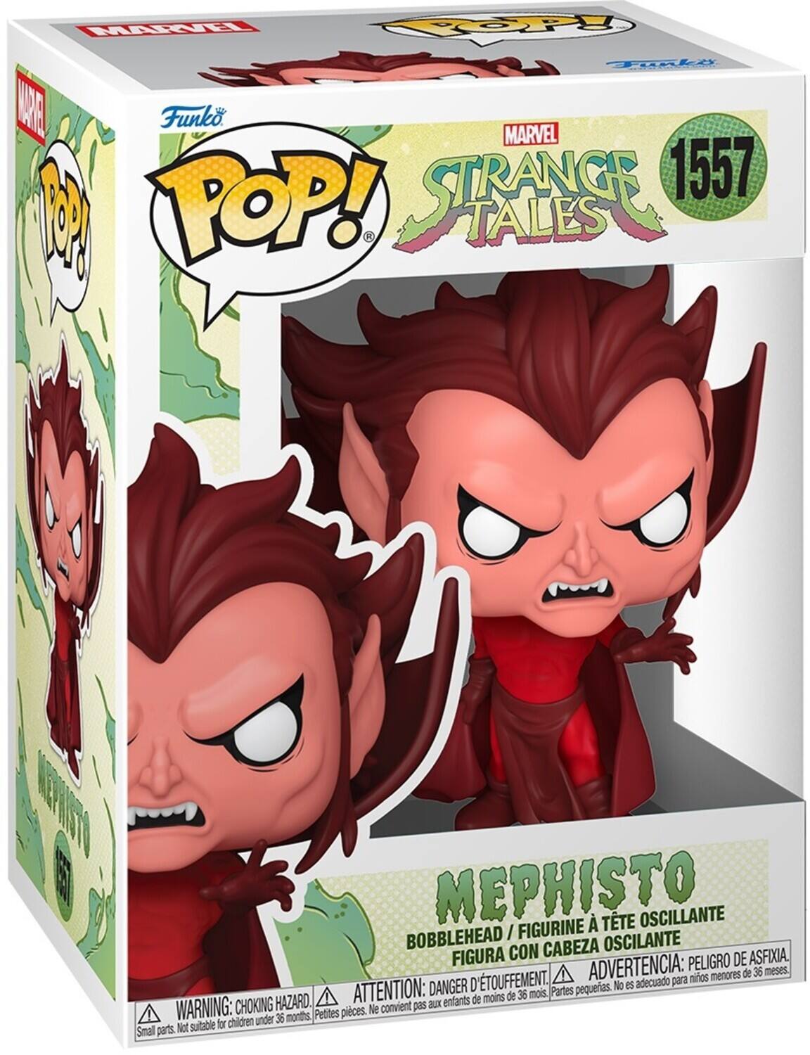 MARVEL STRANGE TALES 1557  
MEPHISTO  
BOBBLEHEAD / FIGURINE À TÊTE OSCILLANTE / FIGURA CON CABEZA OSCILANTE  
WARNING: CHOKING HAZARD - Small parts. Not suitable for children under 36 months.  
ADVERTENCIA: PEQUEÑAS PIEZAS. NO ES ADECUADO PARA NIÑOS MENORES DE 36 MESES.  
ATTENTION: DANGER D'ÉTOUFFEMENT - Petites pièces. Ne convient pas aux enfants de moins de 36 mois.