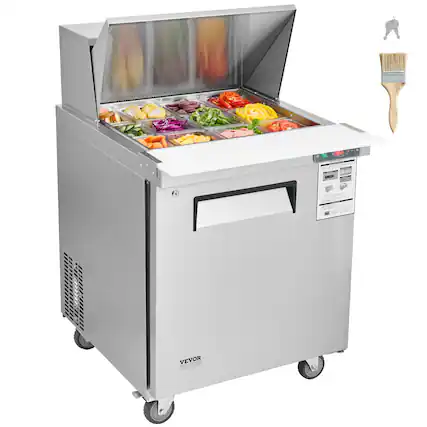 Front. VEVOR - 28" Commercial Refrigerator Sandwich & Salad Prep Table, 7.4 Cu. Ft Stainless Steel Refrigerated Food - Sliver.