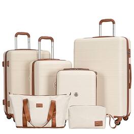 Ropilly - 6 Piece Hardshell Luggage Set Hardside Suitcase Set with TSA Lock - White