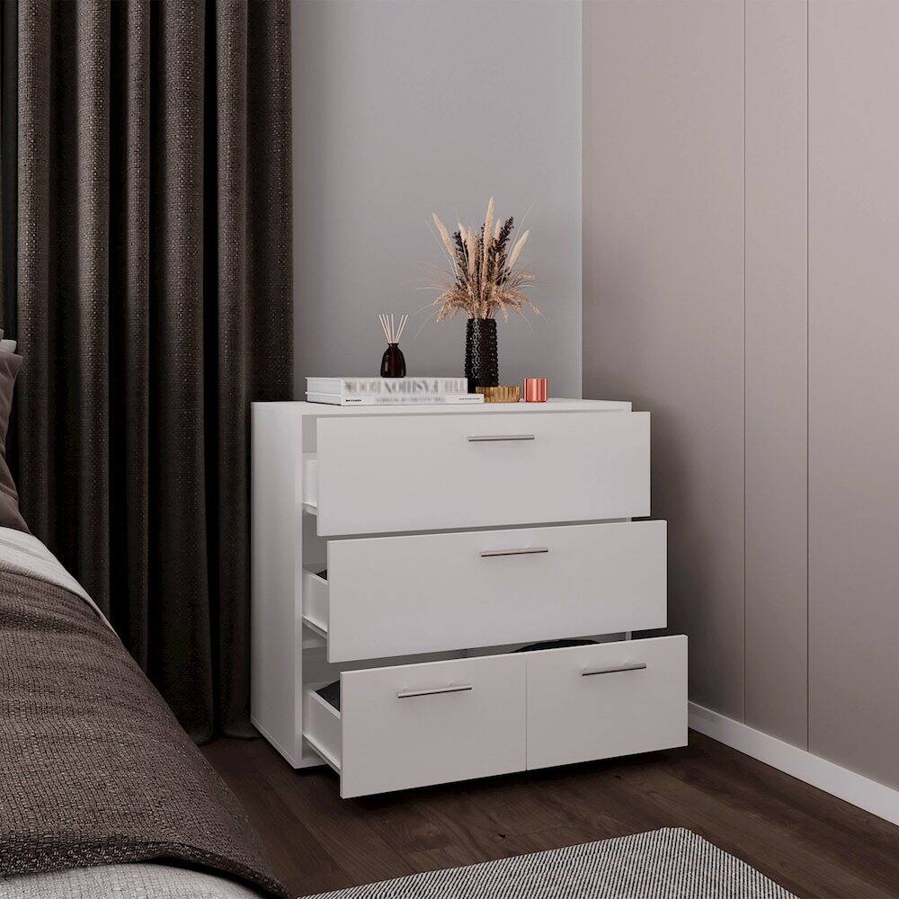 Alt View 4. TuHome - Alpine Wide Four Drawer Dresser, Bedroom Storage - White.
