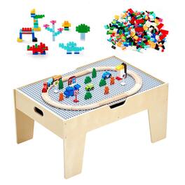 VEVOR - Multi-Purpose Activity Play Table, 290 Building Bricks and 30-Piece Wooden Train Set Railway, Vehicles - Wood
