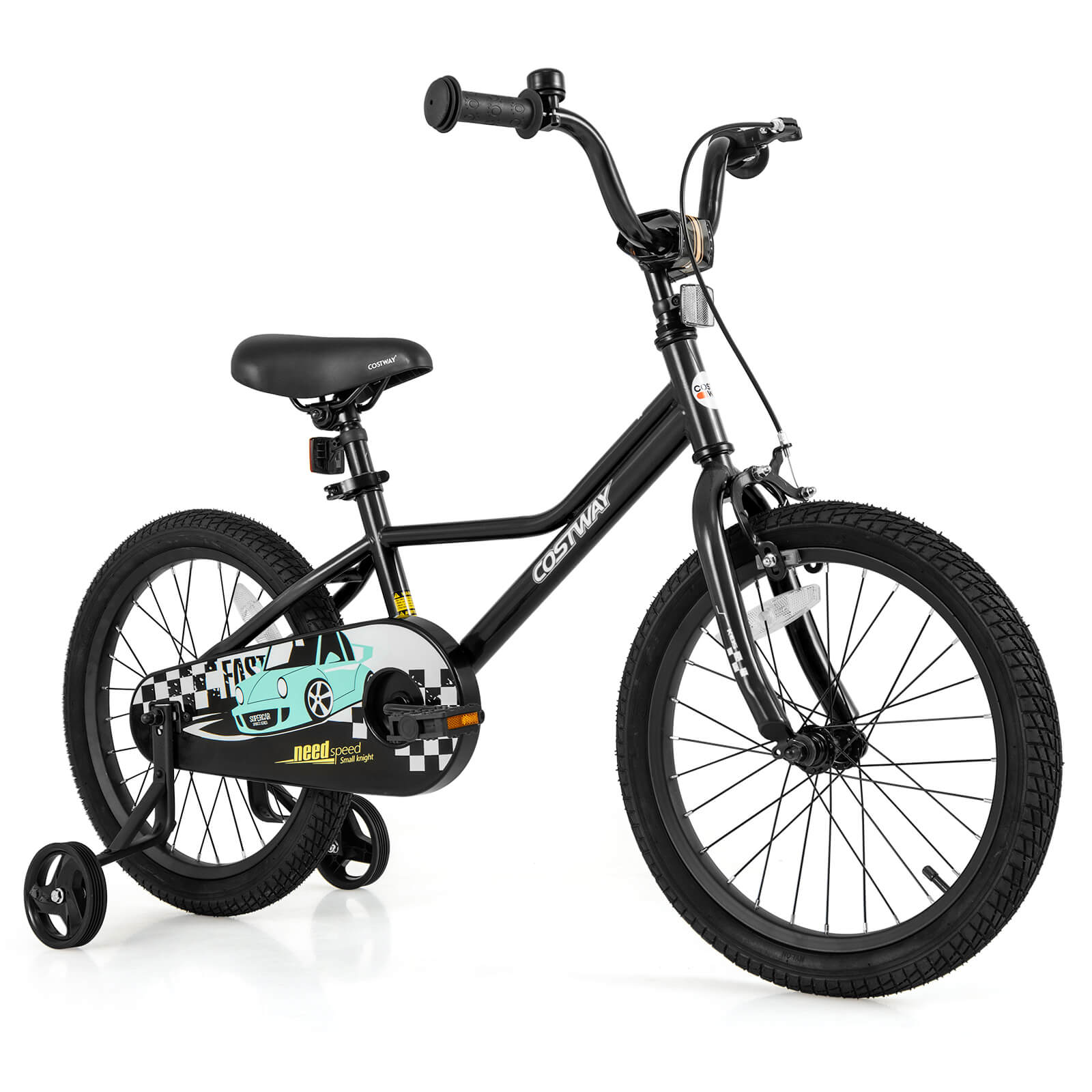 Costway - 18" Kids Training Bike with Removable Training Wheels Pneumatic Tires - Black