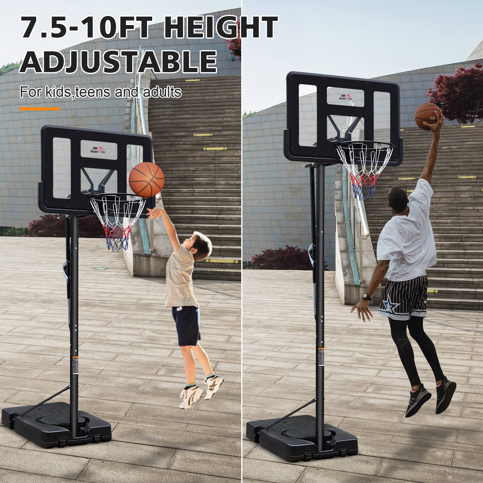 7.5-10FT HEIGHT ADJUSTABLE  
For kids, teens and adults