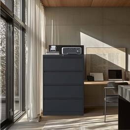 Anysun - 4-Drawer Lockable High-Quality Build Lateral Filing Cabinet - Black