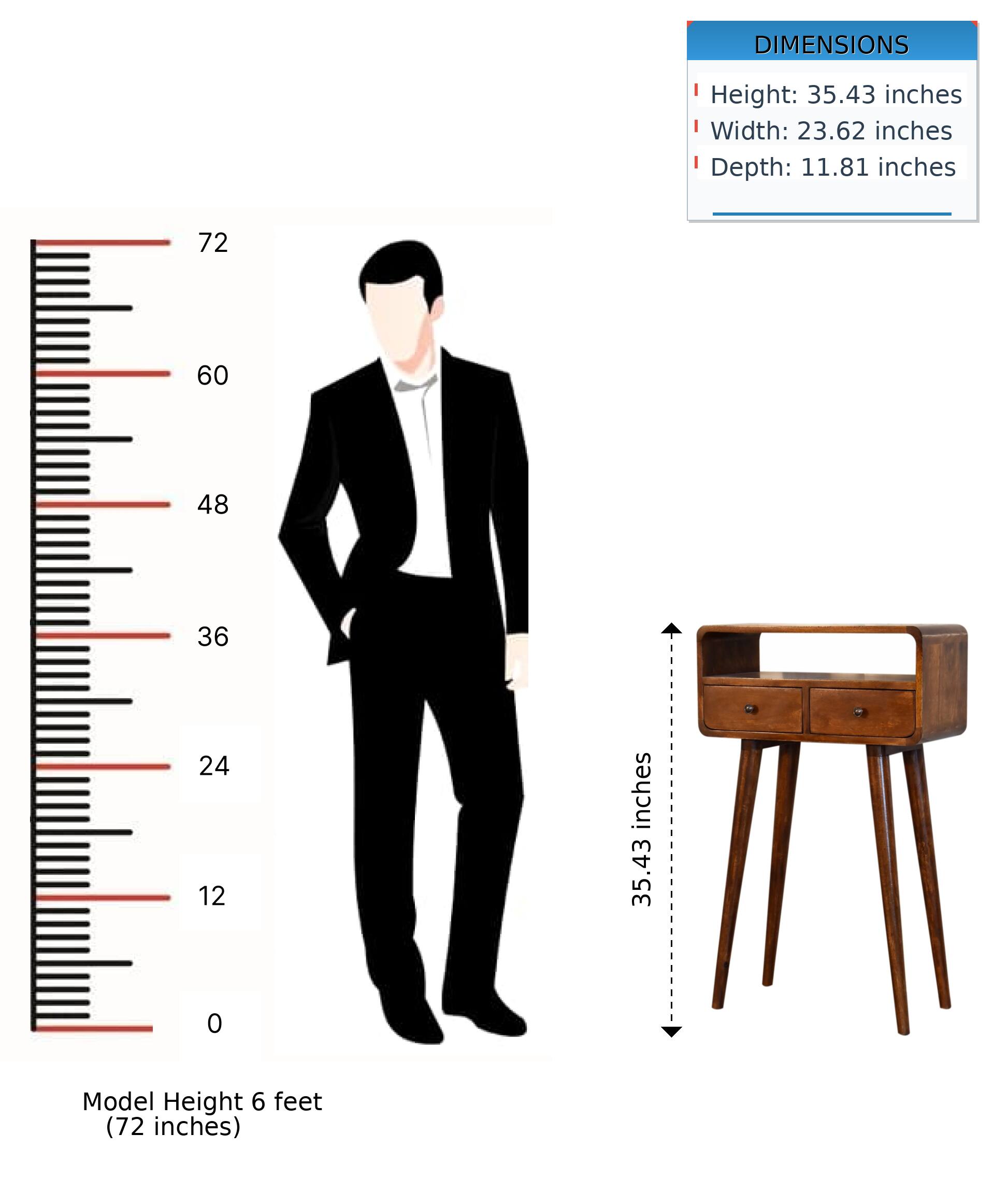 DIMENSIONS  
Height: 35.43 inches  
Width: 23.62 inches  
Depth: 11.81 inches  

Model Height 6 feet (72 inches)