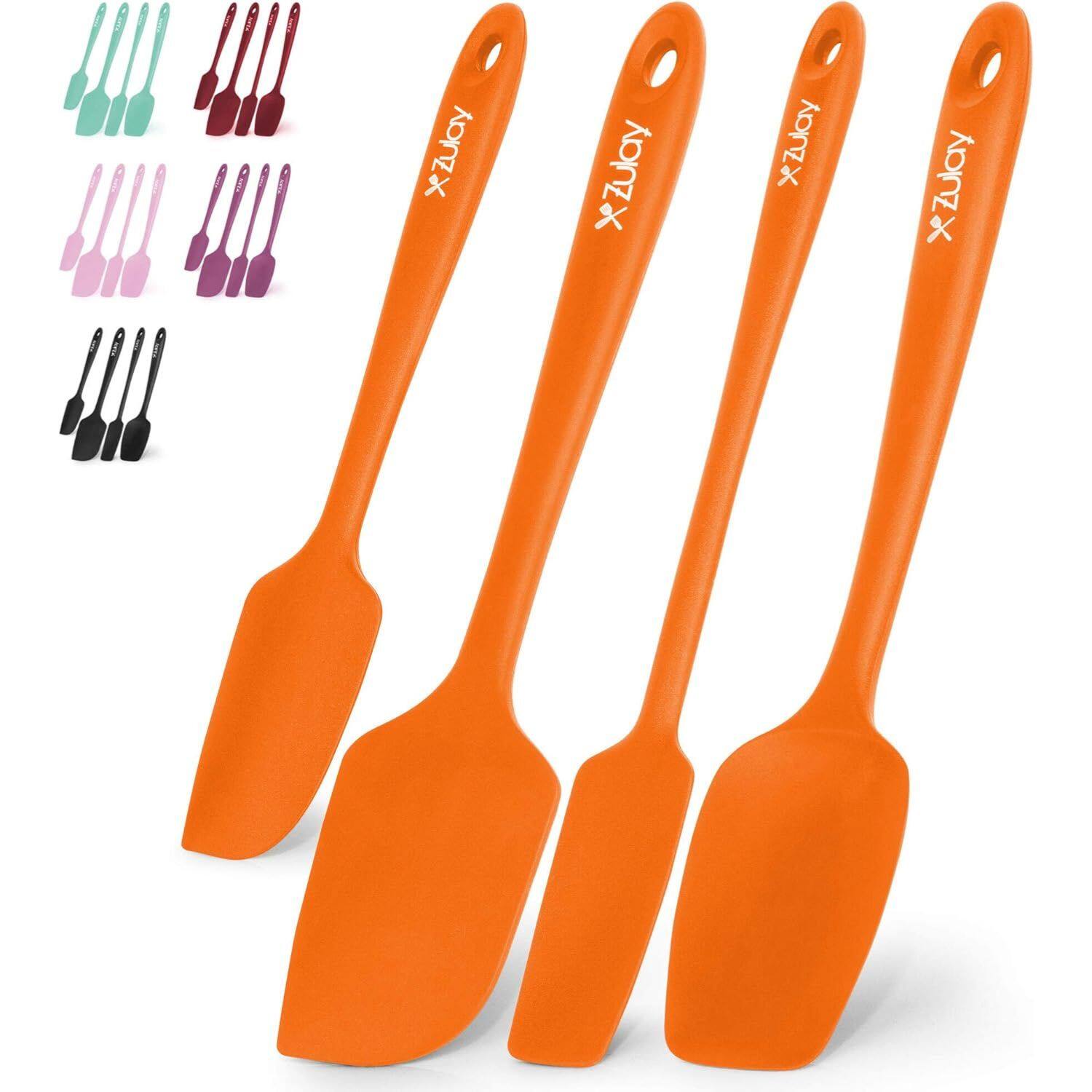 Zulay Kitchen - 4pcs Heat Resistant Silicone Spatula Set for Cooking, Baking & Mixing - Orange
