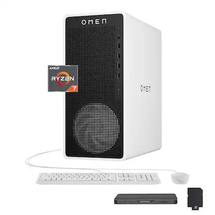 HP OMEN - 16L Gaming Desktop,AMD Ryzen 7 8700G,NVIDIA GeForce RTX 5060 Ti,32GB DDR5,1TB SSD+1TB Dock Set,Win 11 - White