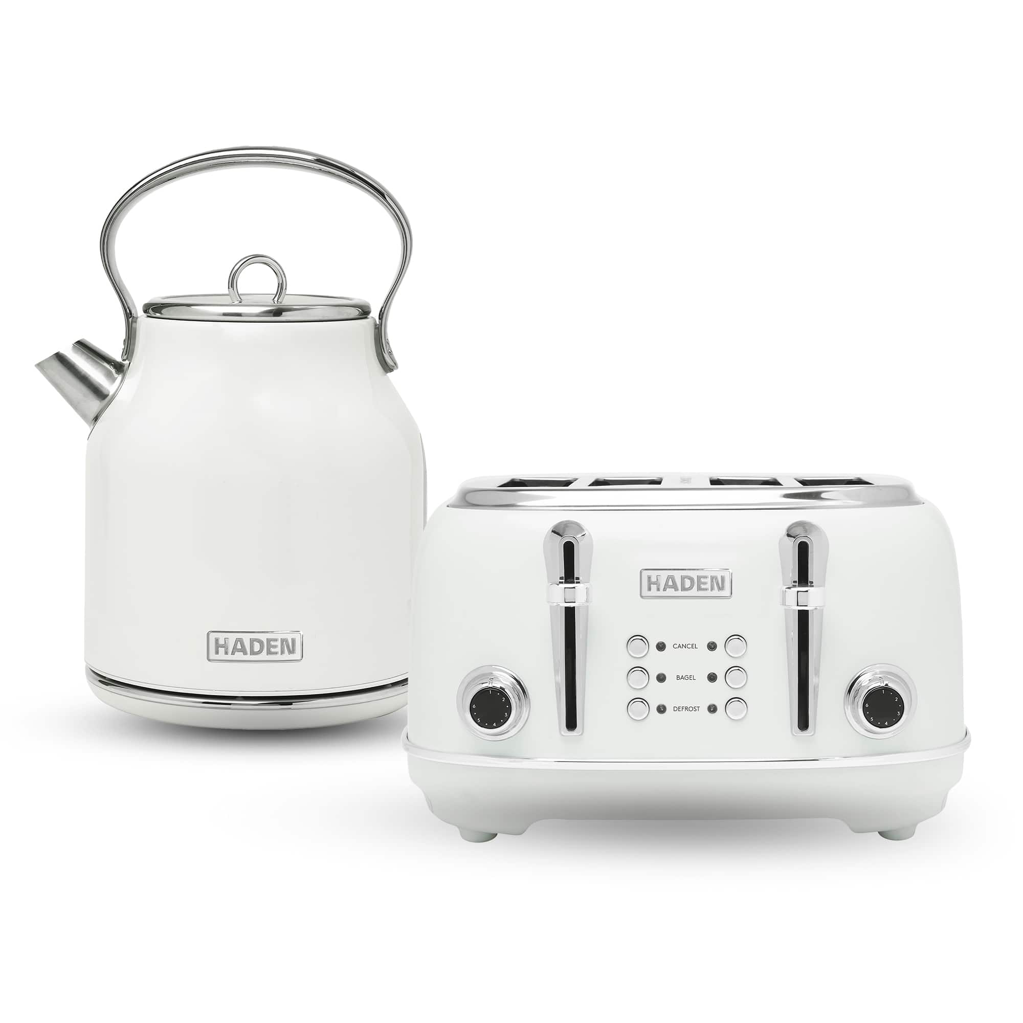 Haden - Heritage 1.7 Liter Electric Tea Kettle & 4 Slice Wide Slot Toaster - White