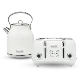 Haden - Heritage 1.7 Liter Electric Tea Kettle & 4 Slice Wide Slot Toaster - White