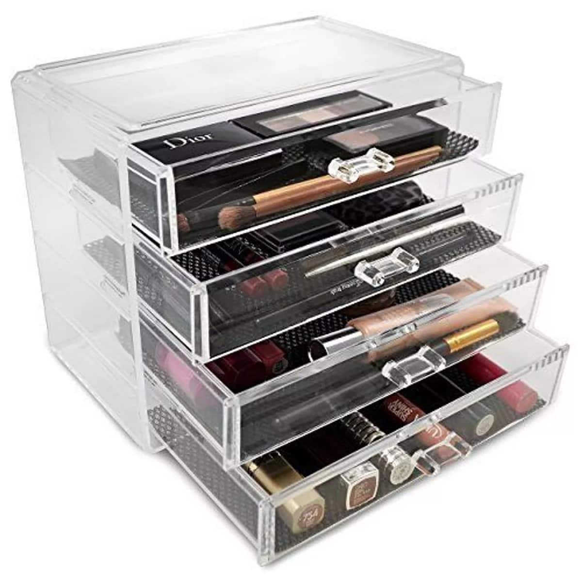 Elle - Acrylic Makeup and Jewelry Organizer, 4 Drawers, Accessory Organizer with Dustproof Drawers - Clear