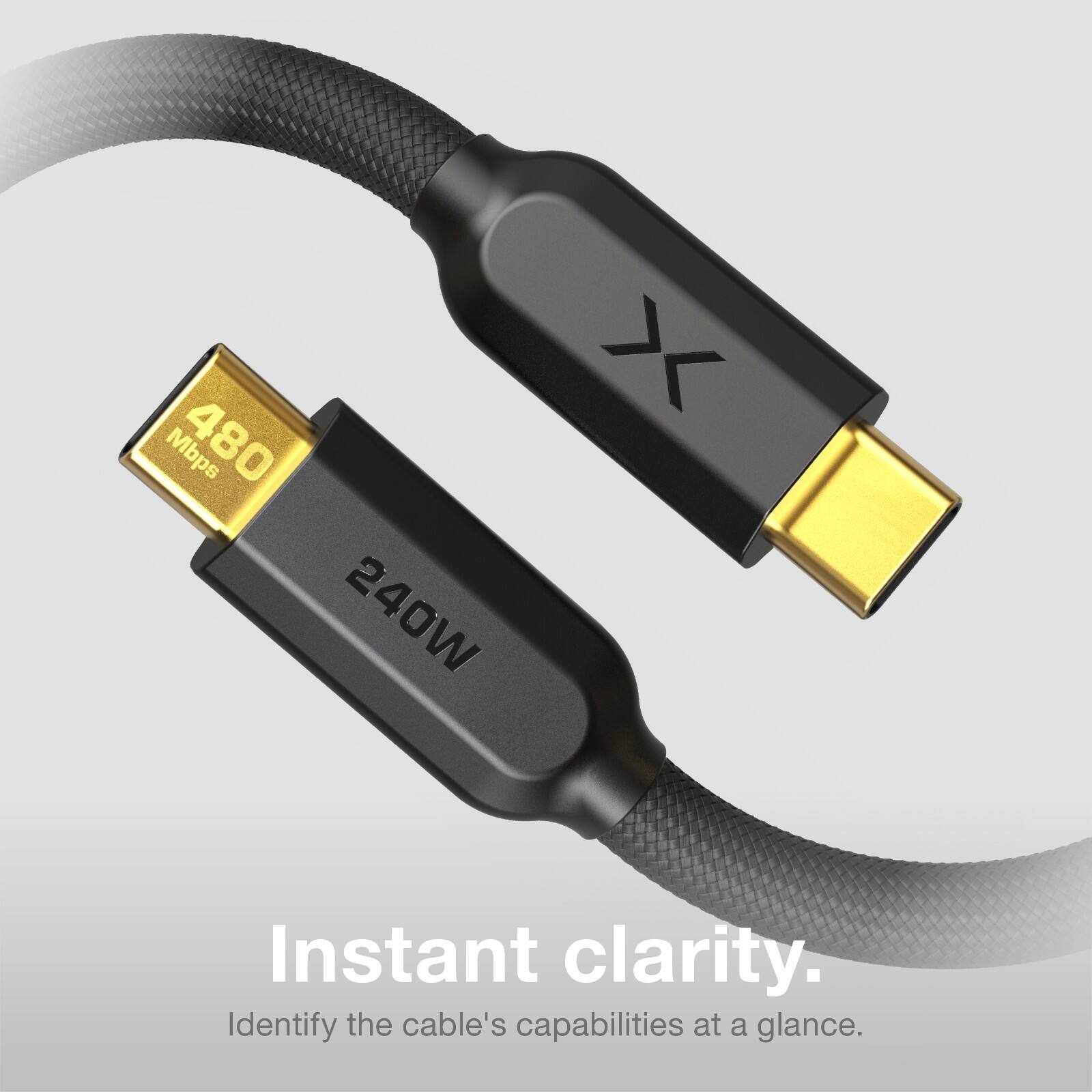480 Mbps 240W X Instant clarity. Identify the cable's capabilities at a glance.