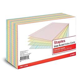 Staples - 5" x 8" Index Cards, Lined, Colors, 300/Pack (TR50995) - Assorted