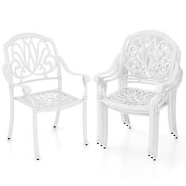 Costway - 4 PCS Patio Cast Aluminum Dining Chairs Armrests Outdoor Stackable - White