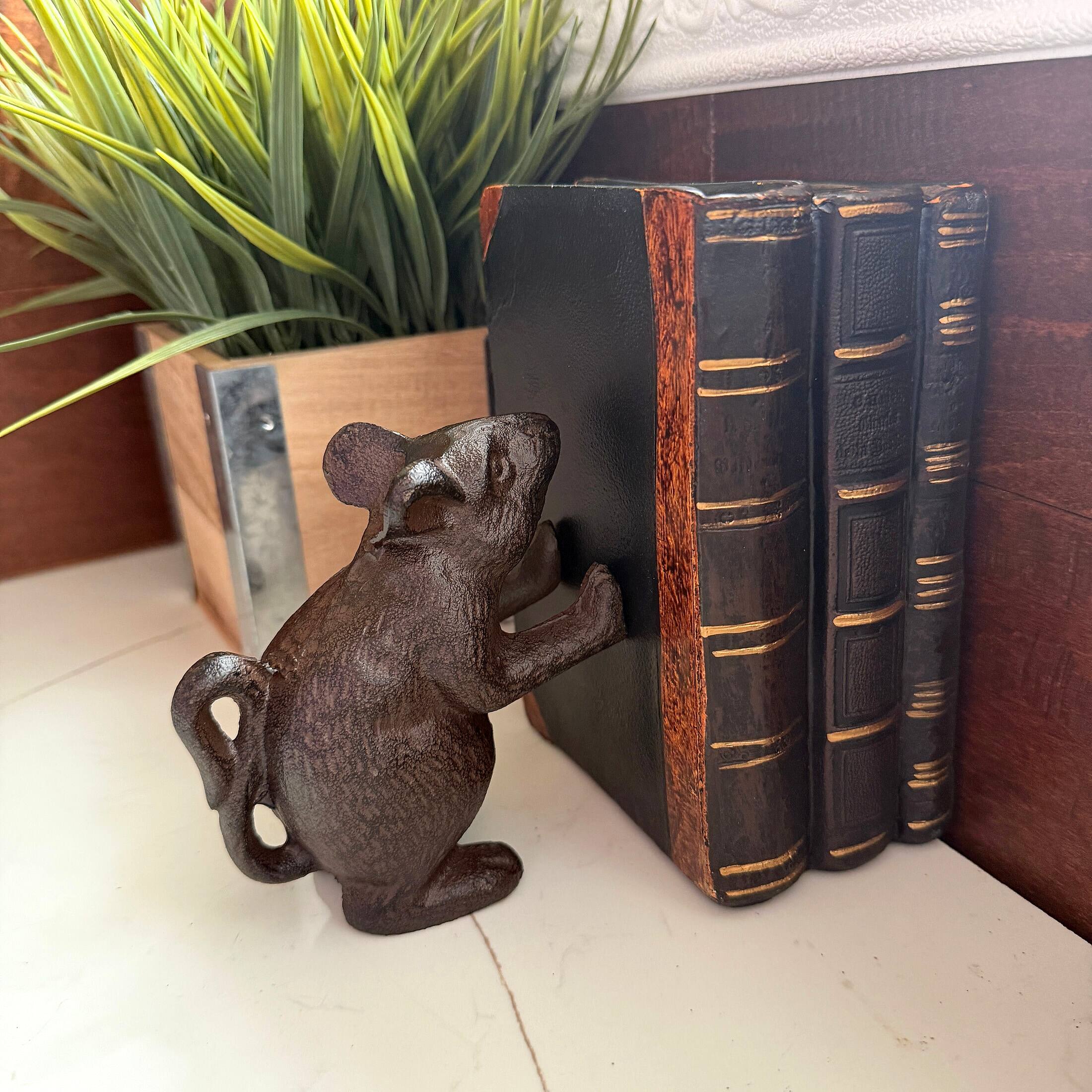 Alt View 6. Things2Die4 - Decorative Mouse Bookends Set of 2 Cast Iron Brown 4.5 in Rustic Vintage - Brown.