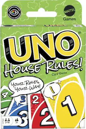 Colorblind Accessible
Adapte aux Daltoniens
MATTEL Games
UNO
House Rules!
Card Game
Your Rules, Your Way!
HRL31
2-10
7+