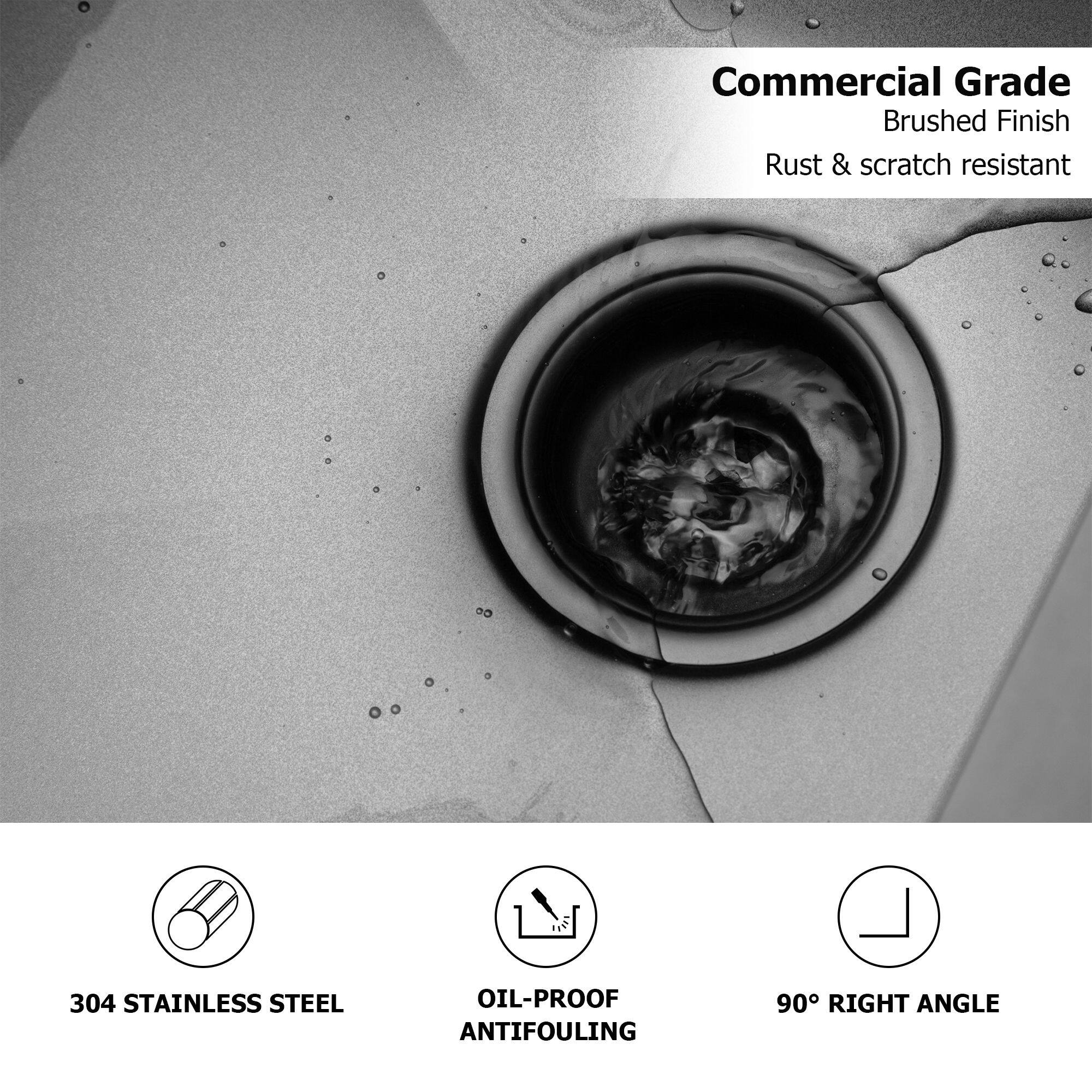 Commercial Grade  
Brushed Finish  
Rust & scratch resistant  

304 Stainless Steel  
Oil-Proof Antifouling  
90° Right Angle