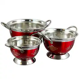 Oster - Metaline 3 Pack Round Asian Colander, Metallic - Red