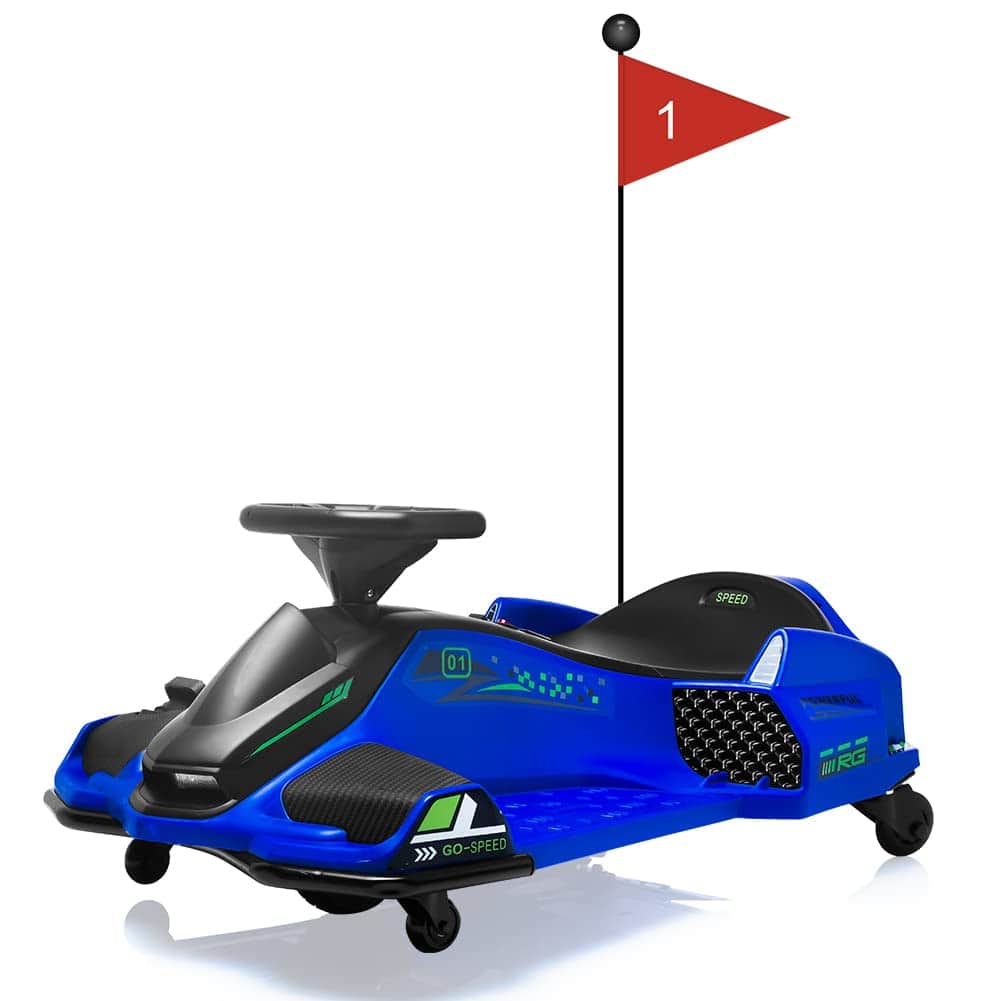 Qeetex - 24V Kids Electric Ride-On Drift Car, Variable Speed up to 7.5 MPH, USB Connectivity, Colorful LED Tail Lights
