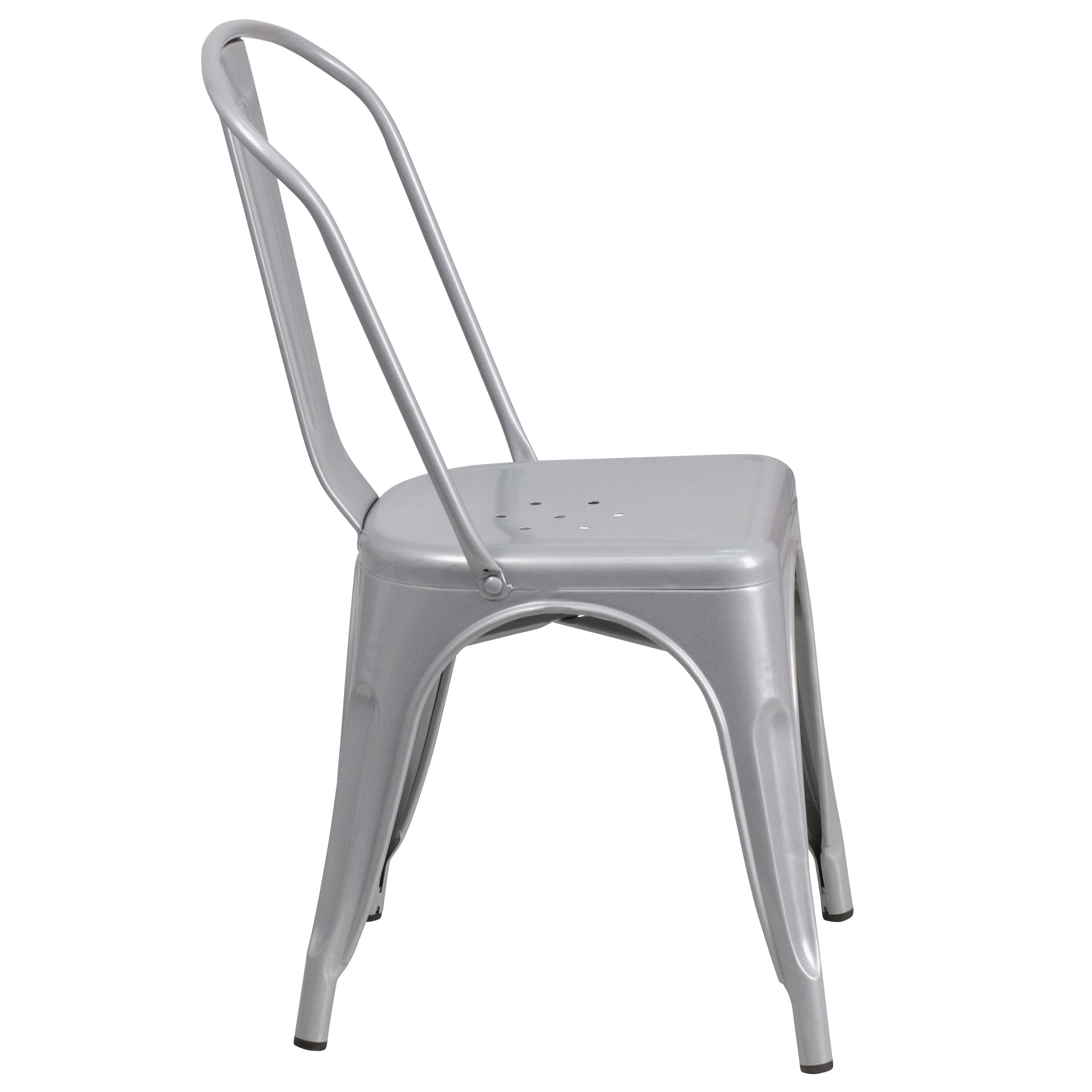 Alt View 7. Emma + Oliver - Commercial Grade 31.5" Square Metal Indoor-Outdoor Table Set with 4 Stack Chairs - Silver.