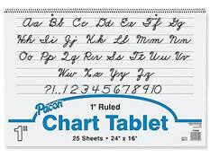 Aa Bb Cc Dd Ee Ff Gg Hh Ii Jj Kk Ll Mm Nn
Oo Pp Qq Rr Ss Tt Uu Vv Ww Xx Yy Zz
1" Ruled Chart Tablet
25 Sheets • 24" x 16"
Pacon
1"