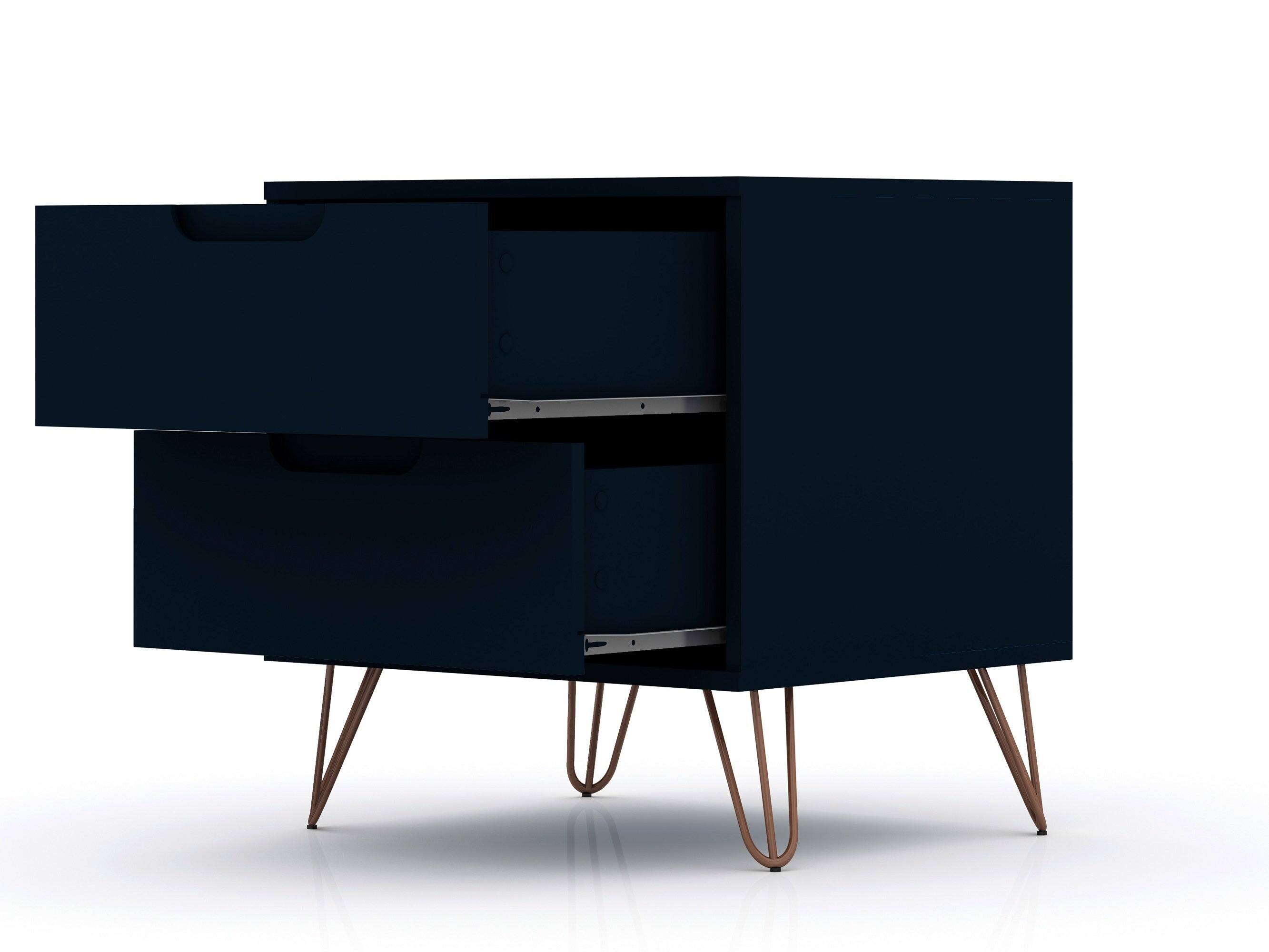 Alt View 1. Manhattan Comfort - Rockefeller Mid-Century Modern 20" Nightstand - Set of 2 - Midnight Blue.