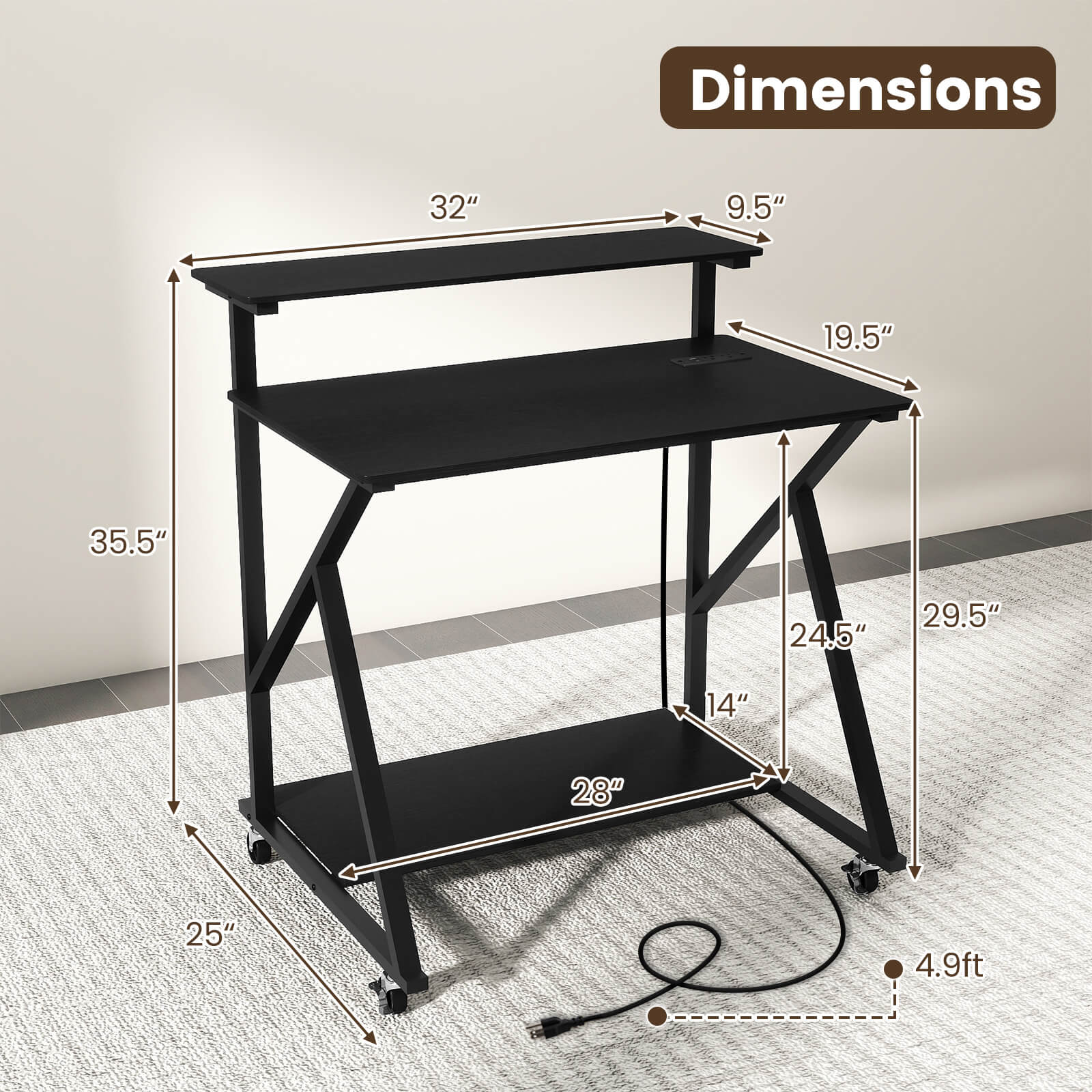 Dimensions: 32" x 9.5" x 19.5" x 35.5" x 24.5" x 29.5" x 14" x 28" x 25" x 4.9ft