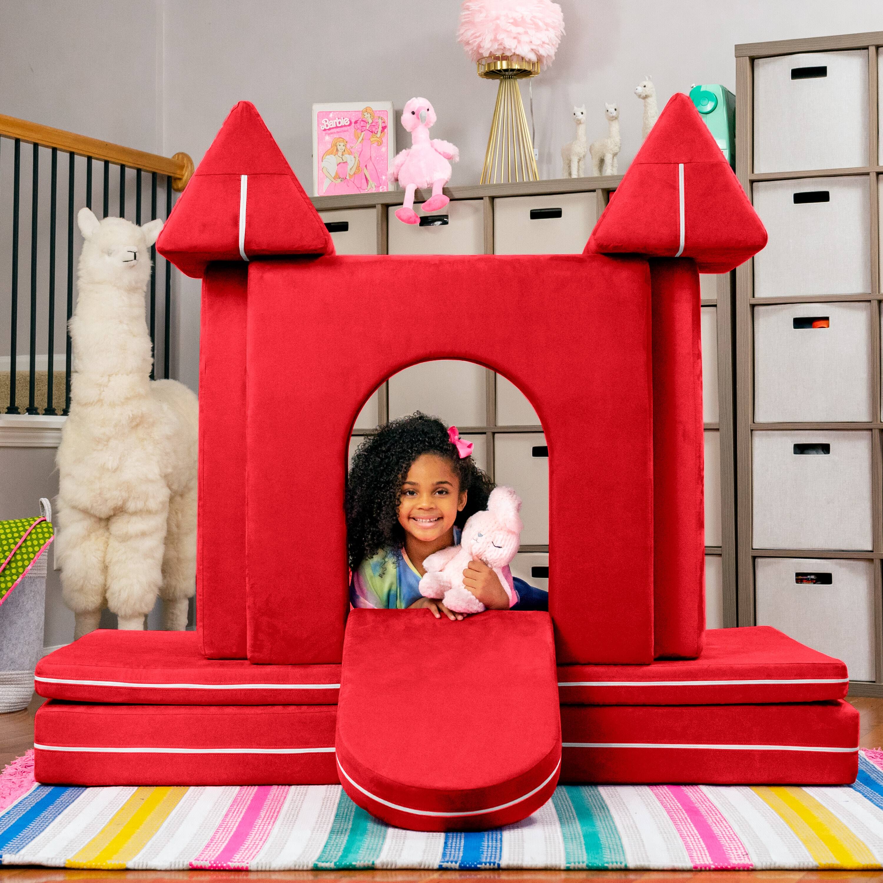 Angle. Jaxx - Jaxx Zipline Playscape Castle Gate - Playtime Furniture for Imaginative Kids, Cherry - Cherry.