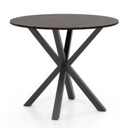 Pefilos - 36" Round Dining Table,Intersecting Pedestal Base,Rubber Wood Top,Anti-Scratch - Brown