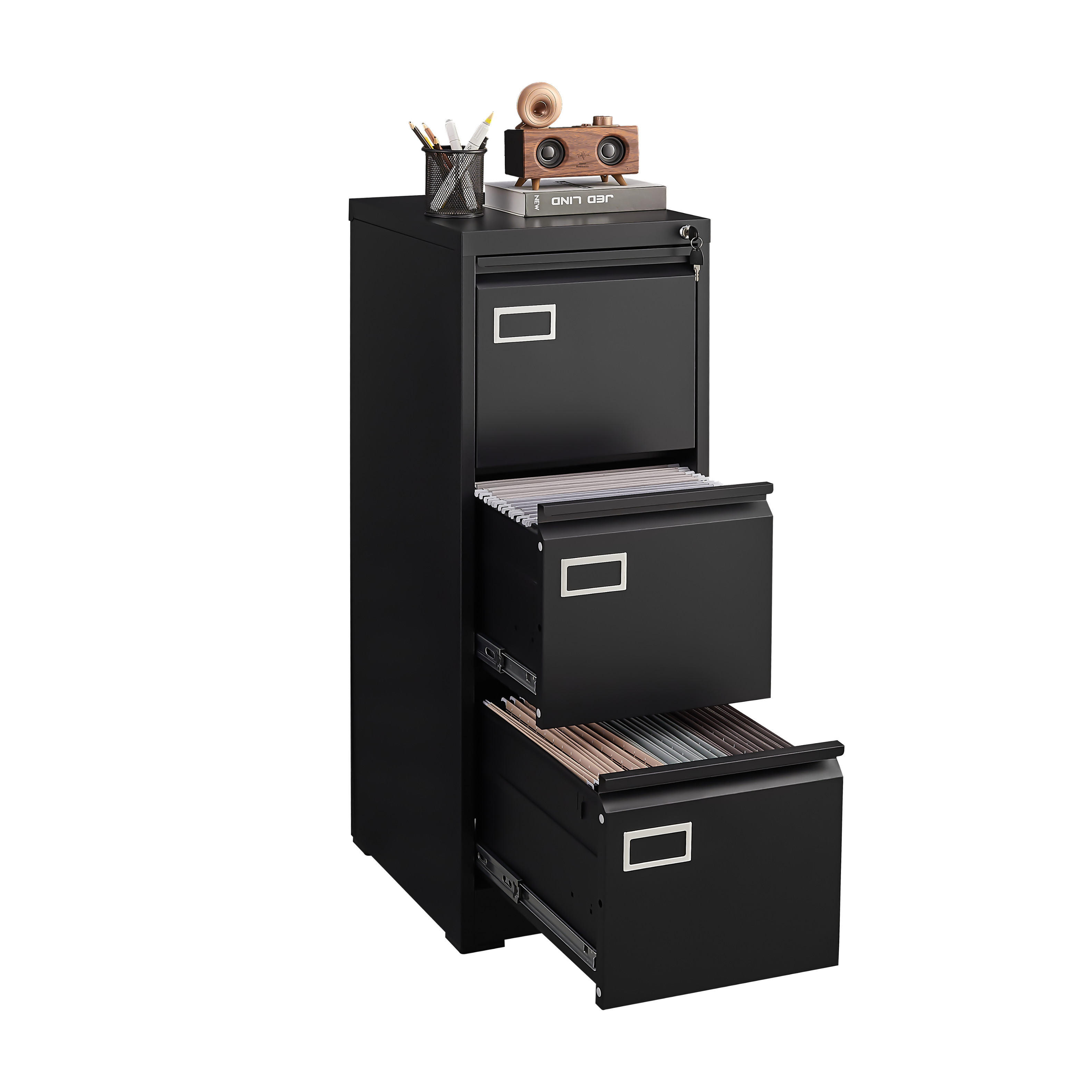 Dexmalle - Dexmalle-3 Drawer Vertical File Cabinet with Lock-Black