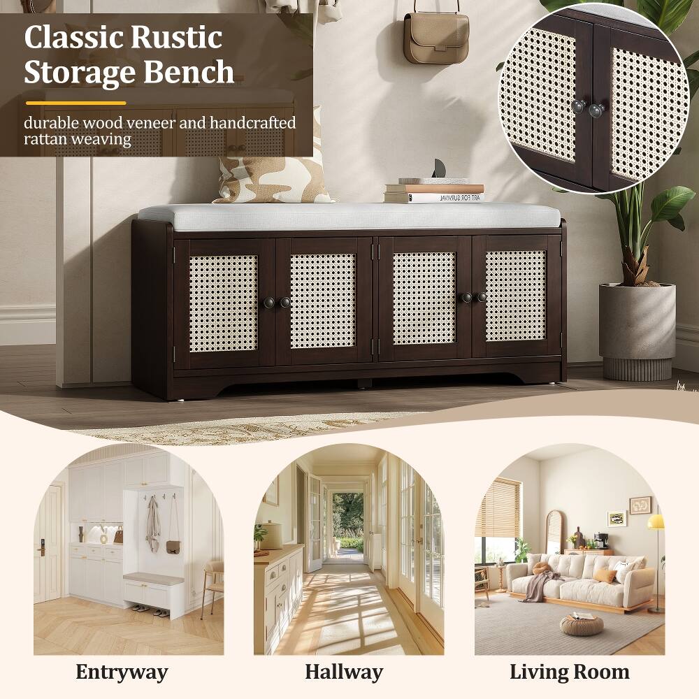 Classic Rustic Storage Bench  
durable wood veneer and handcrafted rattan weaving  

ART FOR SURVIVAL  

Entryway  
Hallway  
Living Room