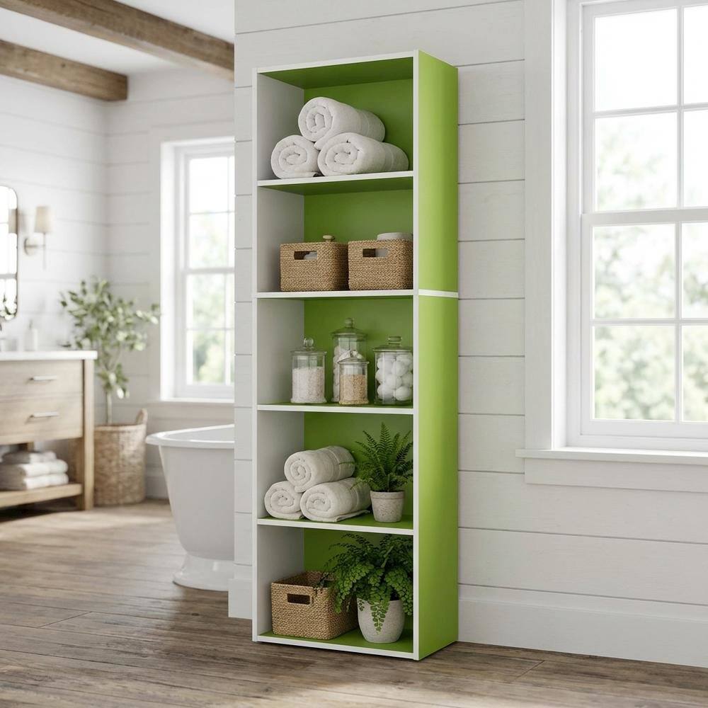 Angle. FurniFact - Reversible Color Open Shelf Bookcase - Brown.