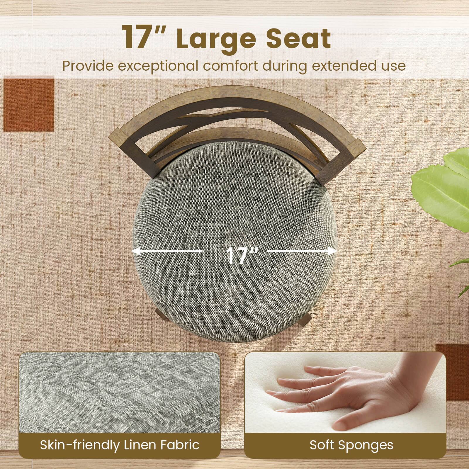 17" Large Seat  
Provide exceptional comfort during extended use  

17" Skin-friendly Linen Fabric  
Soft Sponges
