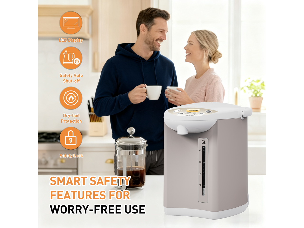 LED Display  
Safety Auto Shut-off  
Dry-boil Protection  
Safety Lock  

SMART SAFETY FEATURES FOR WORRY-FREE USE
