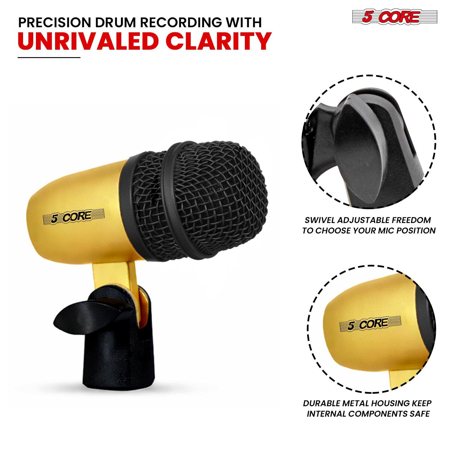 PRECISION DRUM RECORDING WITH UNRIVALED CLARITY

5 CORE

SWIVEL ADJUSTABLE FREEDOM TO CHOOSE YOUR MIC POSITION

DURABLE METAL HOUSING KEEP INTERNAL COMPONENTS SAFE