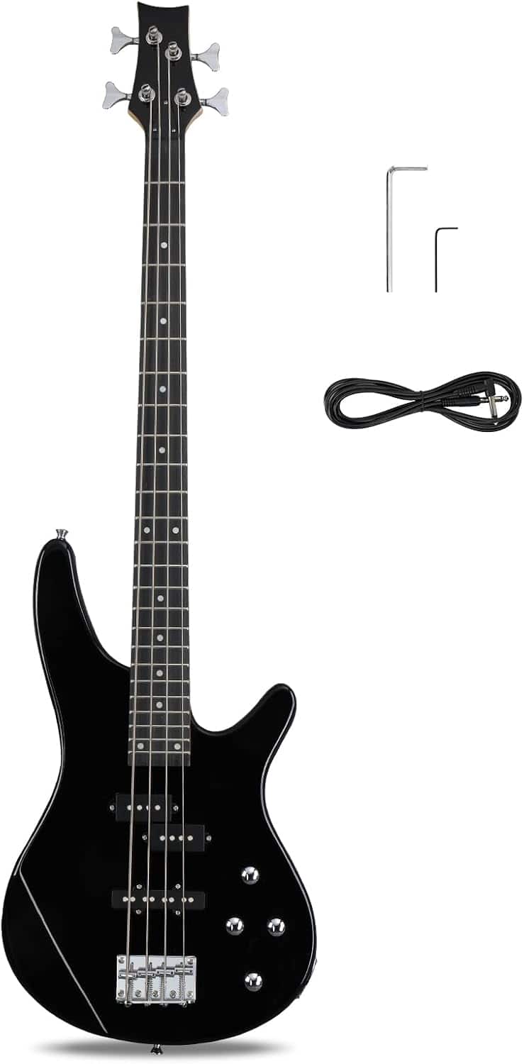 Winado - 4 String Electric Bass Guitar, Full Size Bass Guitar Kit (Black) | Standard Right-Handed Bass Guitar Beginner Kit price history on PriceWatchPro