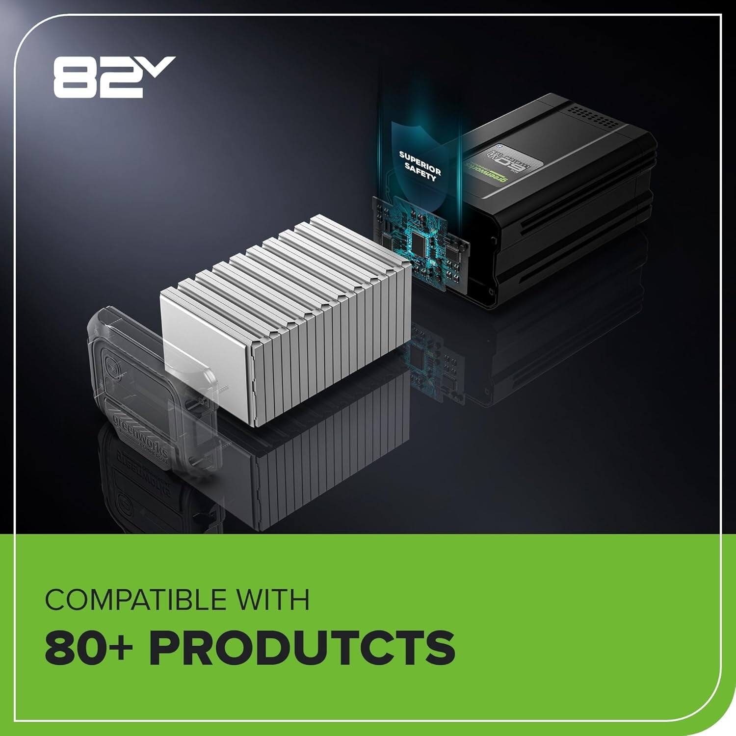 82V

SUPERIOR SAFETY

COMPATIBLE WITH 80+ PRODUCTS