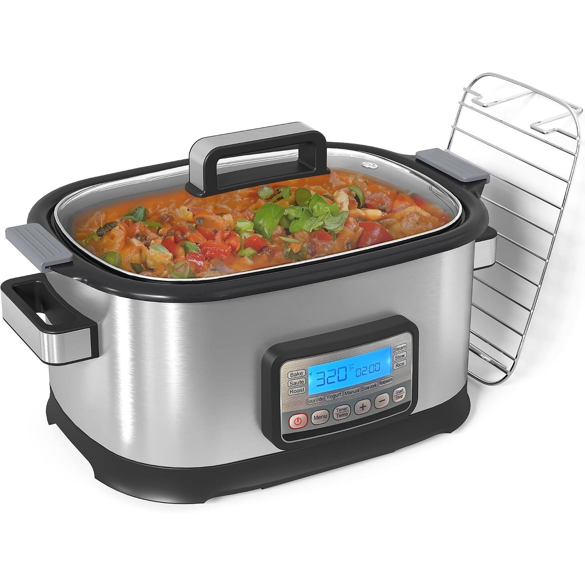 Forest'nSky - 11-in-1 Multi Slow Cooker with Rack, Large Removable Nonstick Crock - Silver