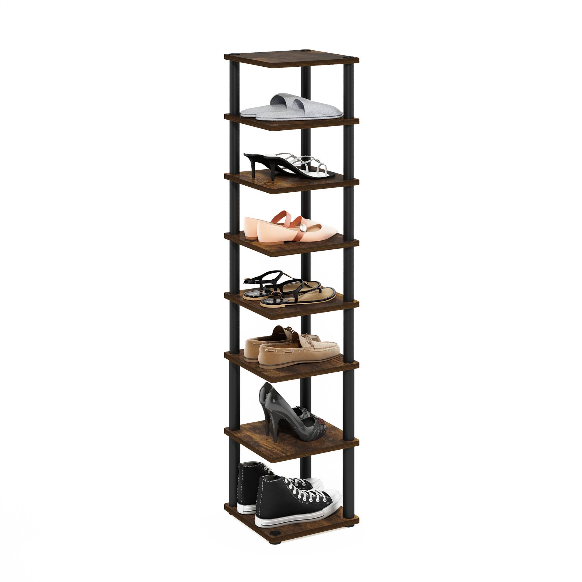 Alt View 3. Furinno - Turn-N-Tube 8-Tier Vertical Space Saving Free Standing Shoe Tower, Shoe Rack for Closet Entryway - Amber Pine/Black.