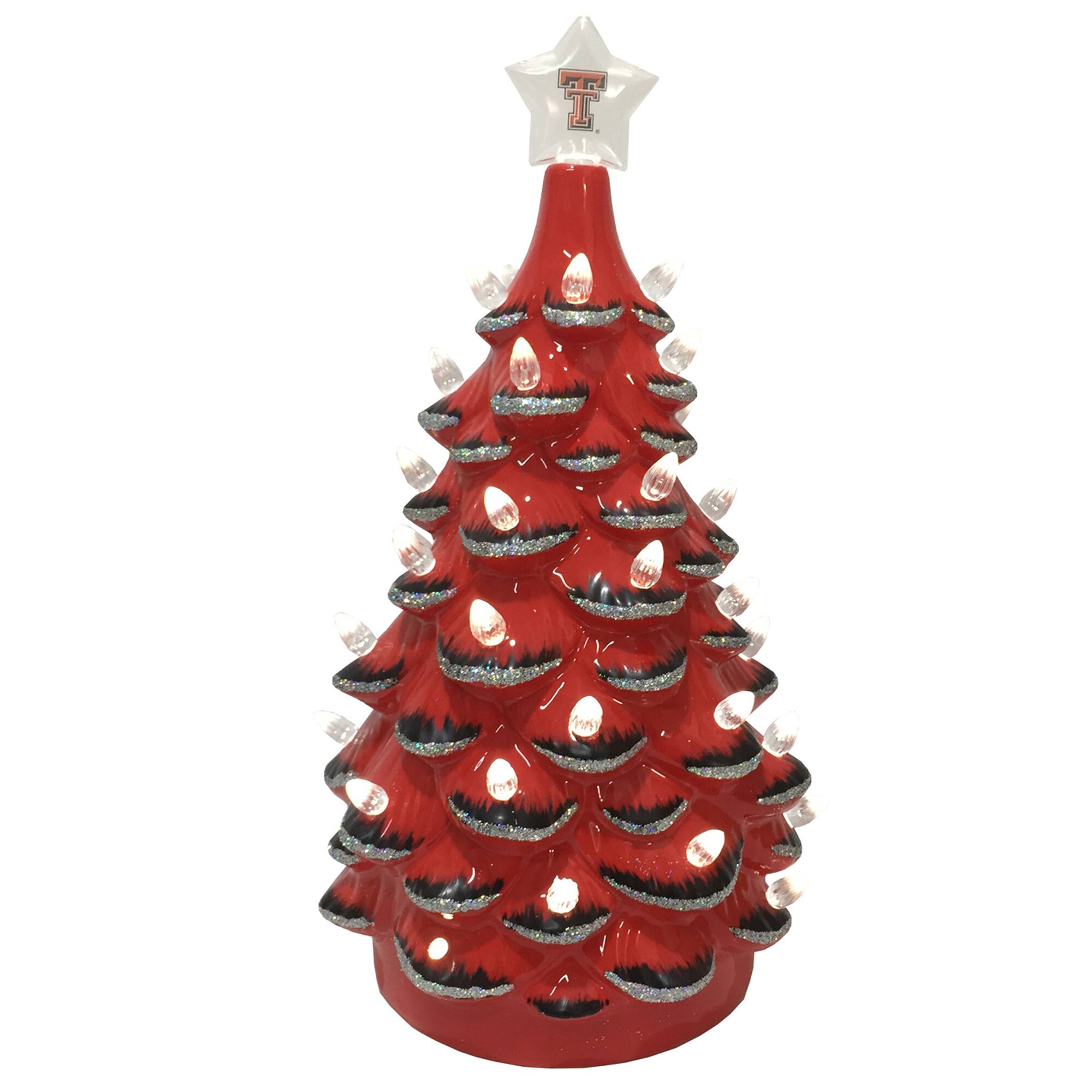 Front. Santa's Workshop - Red/Black Texas Tech Red Raiders 14'' Ceramic Tree - Red.