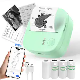 XenGro - Wireless Mini Printer, Portable Printer with Bluetooth Connection, Compatible With IOS And Android, For Home, Office - Green