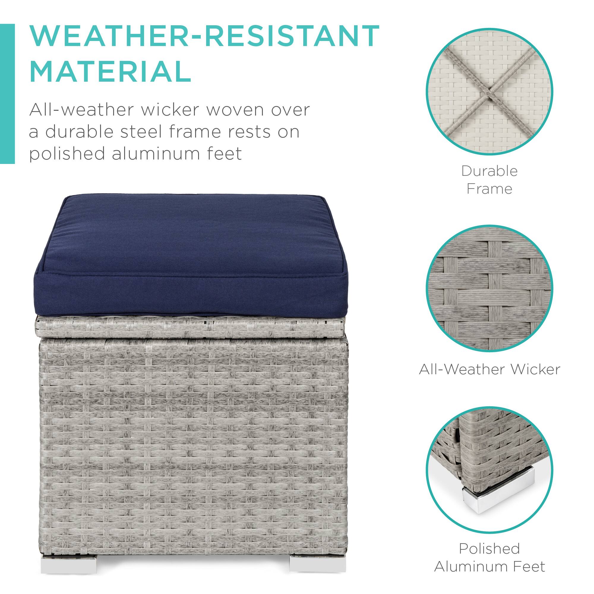 WEATHER-RESISTANT MATERIAL

All-weather wicker woven over a durable steel frame rests on polished aluminum feet

- Durable Frame
- All-Weather Wicker
- Polished Aluminum Feet